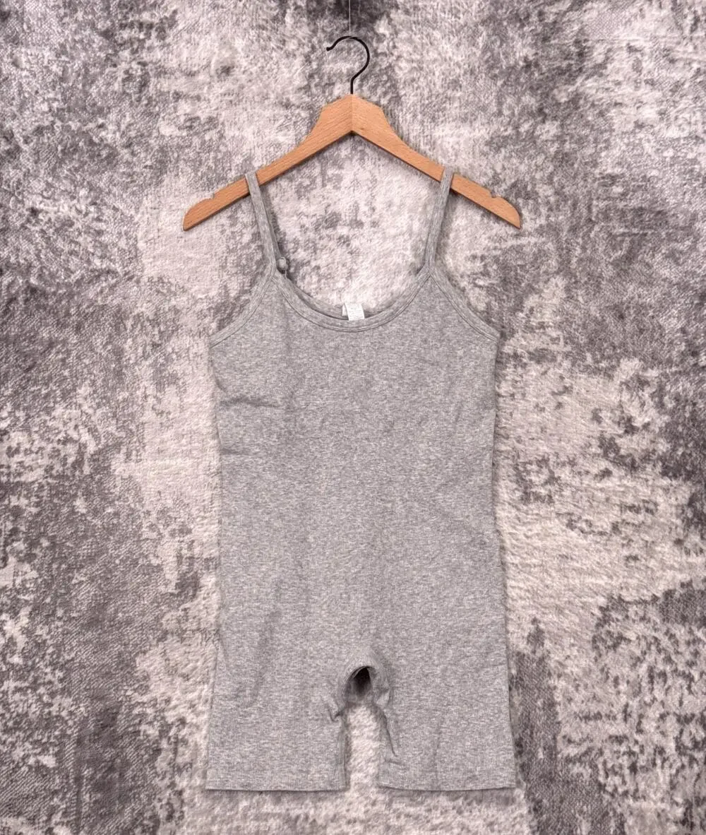 ALO Seamless Ribbed Mellow Romper Medium Womens Heather Gray